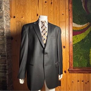 Hart Schaffner Marx Blazer Jacket Mens 46XL Solid Black Two Button Wool